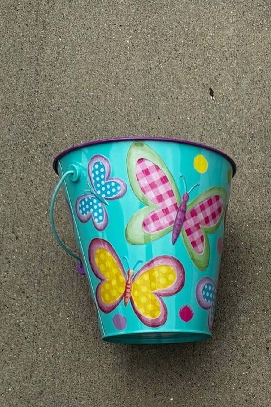 Butterfly Teal / Blue Metal Round Pail 7” Tall Halloween Easter
